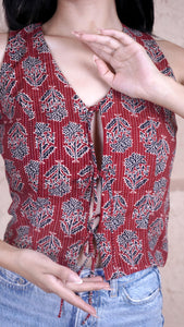 Tamarai Handblock Tie-Up Sleeveless Top