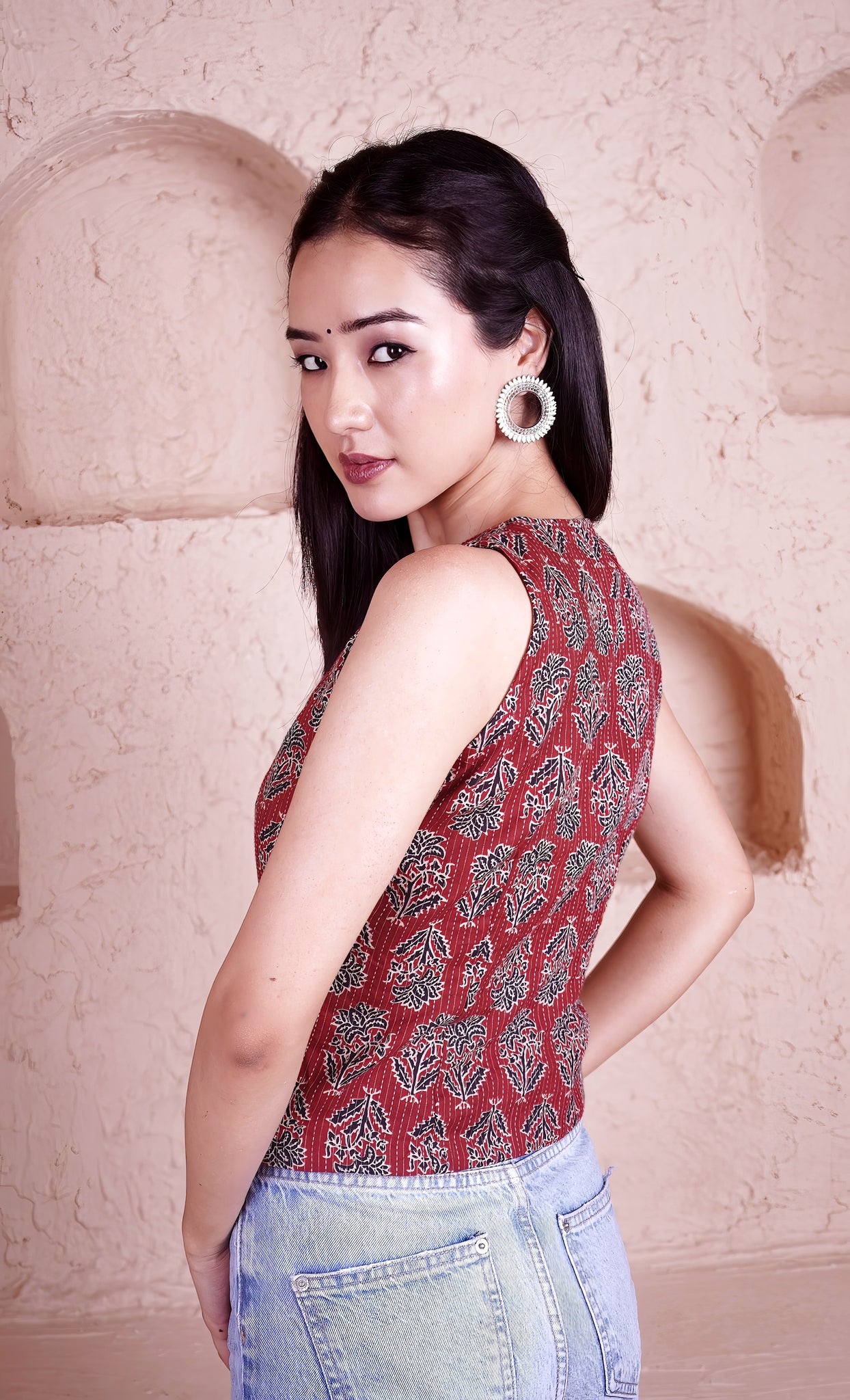 Tamarai Handblock Tie-Up Sleeveless Top