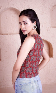 Tamarai Handblock Tie-Up Sleeveless Top