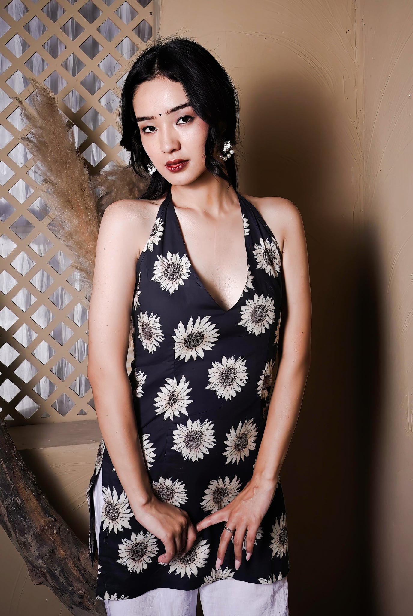 Sunflower Bloom Halter Kurti
